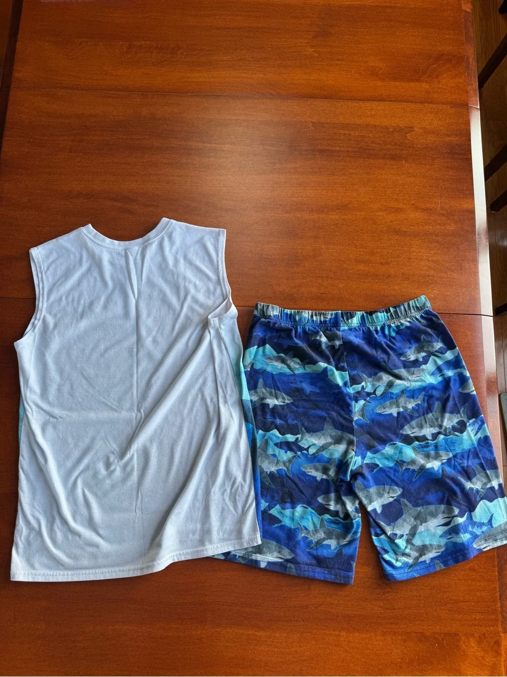 Blue Shark Print Kids Pajama Set - Sleeveless Tank & Shorts
